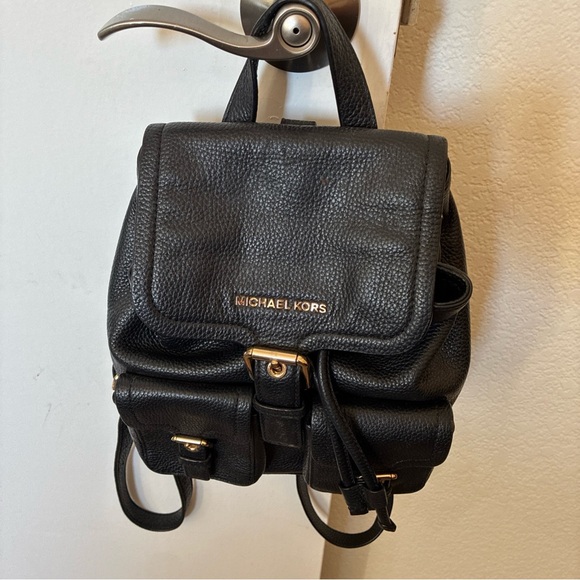 Michael Kors Cooper Flap Black Pebble Leather Backpack Bag Purse - Picture 1 of 11